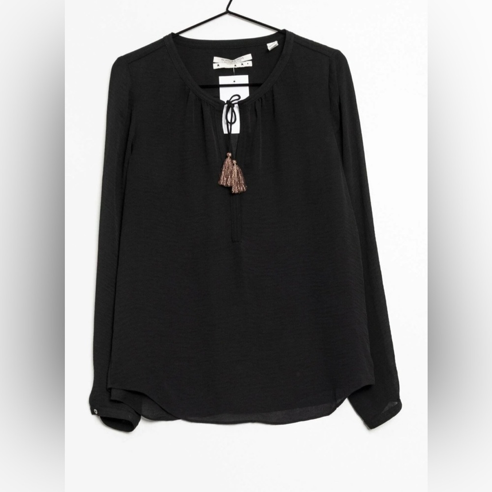 Scotch & Soda Black Blouse tie-neck and gold-toned tassels, Size 1